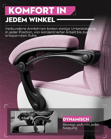 Ігрове крісло LUCKRACER з тканини, офісне крісло з підскладною підставкою для ніг, подушкою з ефектом пам'яті, нахилом спинки 90–155° та підлокітниками, витримує до 150 кг, рожеве