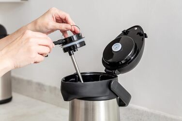 Emsa 637301600 President Insulated Pump Carafe | Capacity: 3 Liters | 12 hours hot | Detachable pump head | Integrated carrying handle | Stainless steel/Black