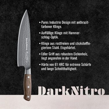 Ніж кухарський F. DICK Kochmesser DarkNitro 21 см, нержавіюча сталь, кування, гостра клинка 61 HRC, ручка з дуба та сталі, професійний ніж Made in Germany, 81147212