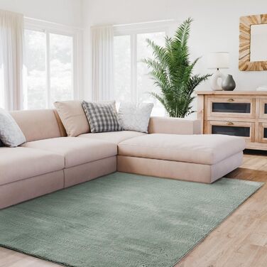 Килим Interiyou Fargo для вітальні 80x150 см - короткий ворс, миється, не ковзає. М'який штучний килим з хутром, довгий ворс (140 x 200 см, прямокутний), зелений