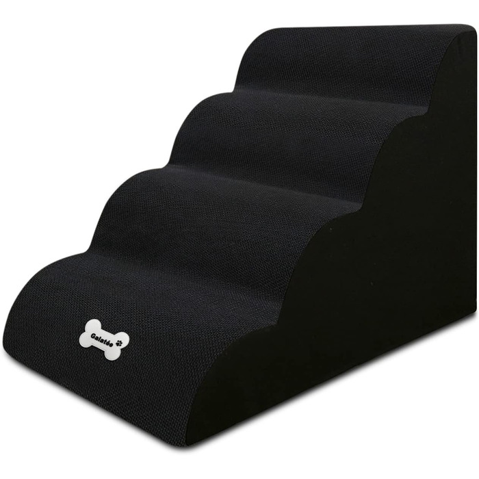 Сходинка для собак Galatée з 4 ступенями, неслизька, для ліжка/софи, знімний чохол, гумова основа, портативна (світло-коричнева) (чорний)