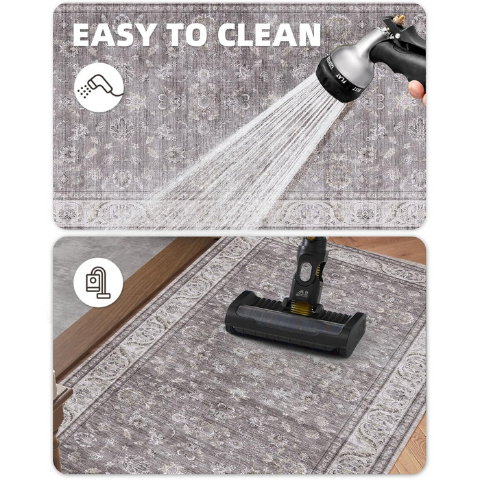 Килимок для дому COLOR&GEOMETRY 60x90 см з TPE-покриттям, сірий (бежевий та сірий-02), низький профіль, легко миється