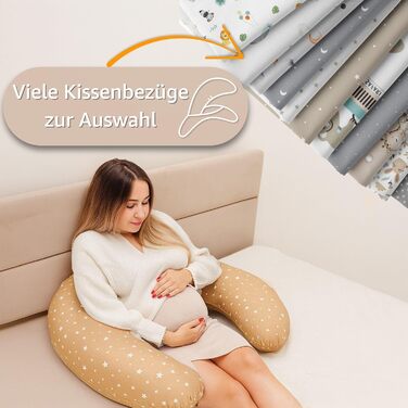 Подушка для вагітних Totsy Baby XXL 190 см - подушка для сну на боці, підтримка тіла, бавовна Oeko-Tex, бежево-біла зі зірками