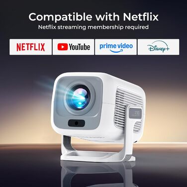 Портативний проєктор LYNCAST N300: 4K, Android 13, WiFi 6, Bluetooth 5.4, сумісний з Netflix, iOS, USB, HDMI