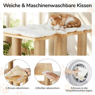 Сходинки для собак FUKUMARU, 3 сходинки, для домашніх тварин, з натурального гумового дерева та джуту, регульована висота 18-51 см, витримує до 90 кг, знімний м'який килимок, 6 варіантів комбінації, білий килимок