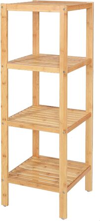 dibea Bathroom Shelf with 4 Shelves, Living Room Shelf, Standing Shelf, Bamboo Shelf, Bathroom Shelf, Bookshelf, Corner Shelf, Kitchen Shelf, 33x33x98 cm, natural color
