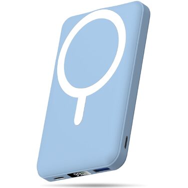 Бездротовий зовнішній акумулятор AOGUERBE MagSafe 10000mAh, Power Bank з магнітною зарядкою 22.5W, USB-C, для iPhone 17/16/15/14/13/12 Pro Max (Блакитний)