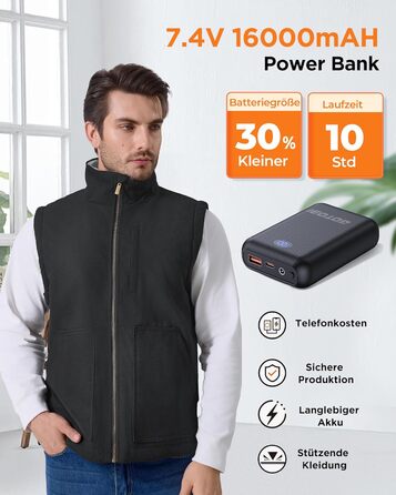 Чоловіча грівачка з Powerbank 16000mAh, 7.4V, 9 зон нагріву, Canvas, 3 температурні режими, чорна, M