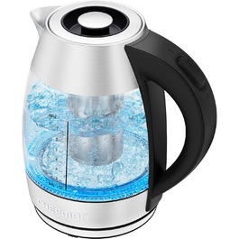 Chefman Electric Glass Kettle - 1.8L with Temperature Control, Stainless Steel, Removable Infuser, Auto Shutoff, LED Display, Silver - Tea Kettle