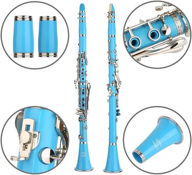 Кларнет Glory GLY-CLAGN професійний ебонітовий Bb з аксесуарами (10 вставок, стійка, кейс, щітки) - зелений (світло-блакитний/сріблястий)