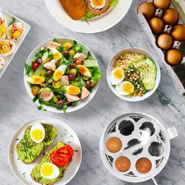 Електричний яйцеварка Duronic EB27 WE для 1-7 яєць з регулюванням ступеня готовності, таймером та захистом від перегріву, з мірним стаканчиком та знімачем яєць