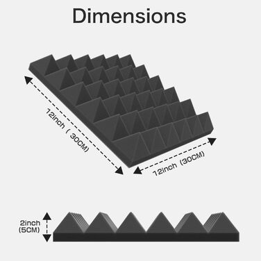 Акустичні панелі JBER самоклейні, звукопоглинаючі пірамідні панелі 30х30х3 см для студії, офісу та спальні, чорний колір (12 шт)