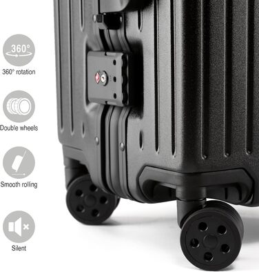 KOFA Zurich: Набір валіз 2 шт. (M-55см, XL-75см) з алюмінієвим каркасом та міцною полікарбонатною оболонкою. Carry-on + Check-in, спіннер з 4 колесами, TSA-замок, 35L + 94L (Чорний)