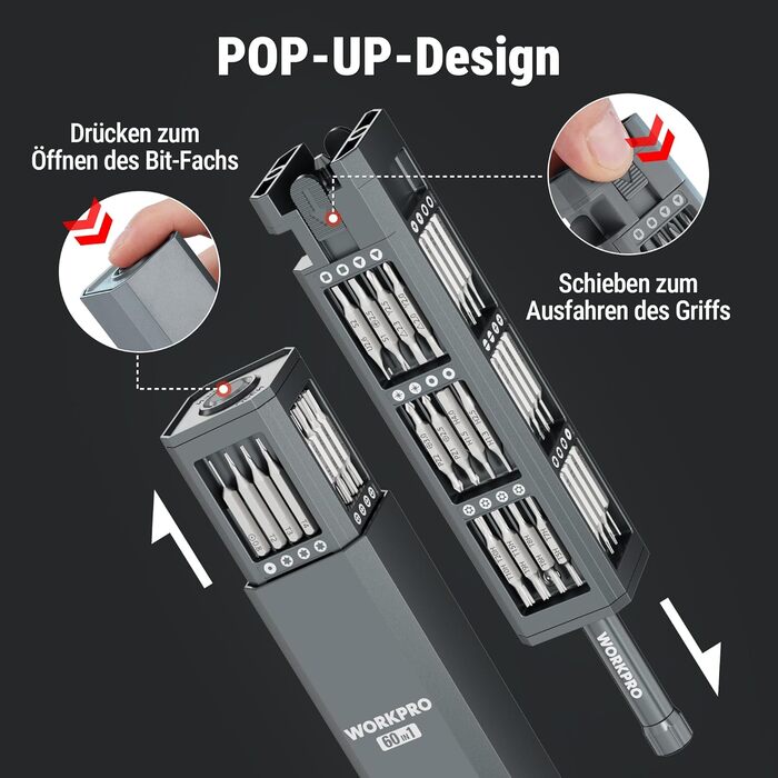 Набір викруток WORKPRO 60 в 1 для дрібної механіки, преміум-якість, з бітами Cr-V, для точного ремонту