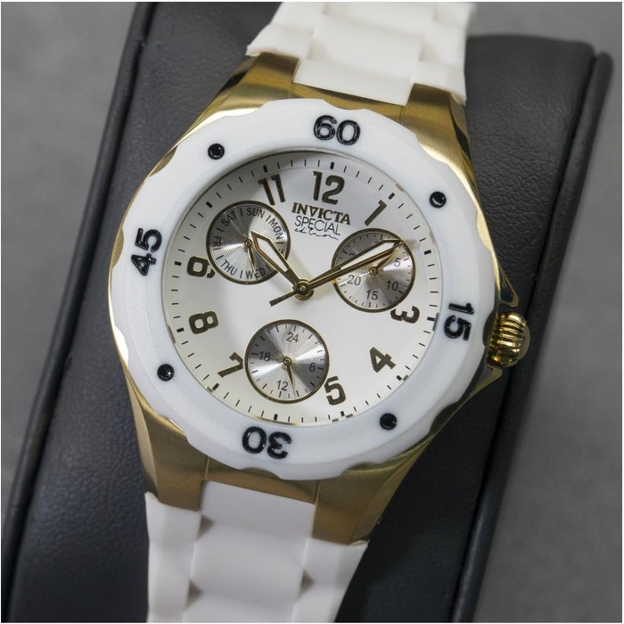 Жіночий кварцовий годинник Invicta Angel — 38мм, золотистий зі сталі, білий циферблат