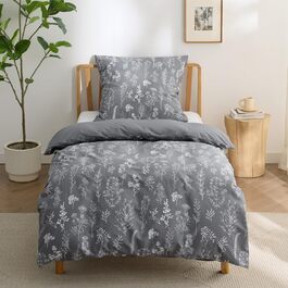 BEDSURE Комплект постільної білизни 135x200, бавовна, 4-х частинний, сірий, з квітами, на блискавці, ÖKO-TEX, з двома наволочками 80x80 см