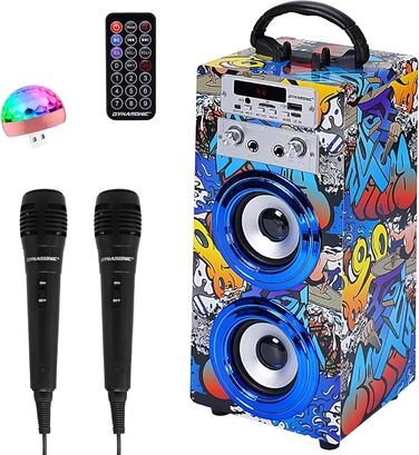 Караоке DYNASONIC з 2 мікрофонами, портативна караоке-машина, Bluetooth-динамік, USB та SD-картрідер, світлові ефекти, подарунок для дітей 5-13 років (Model 16 lights)