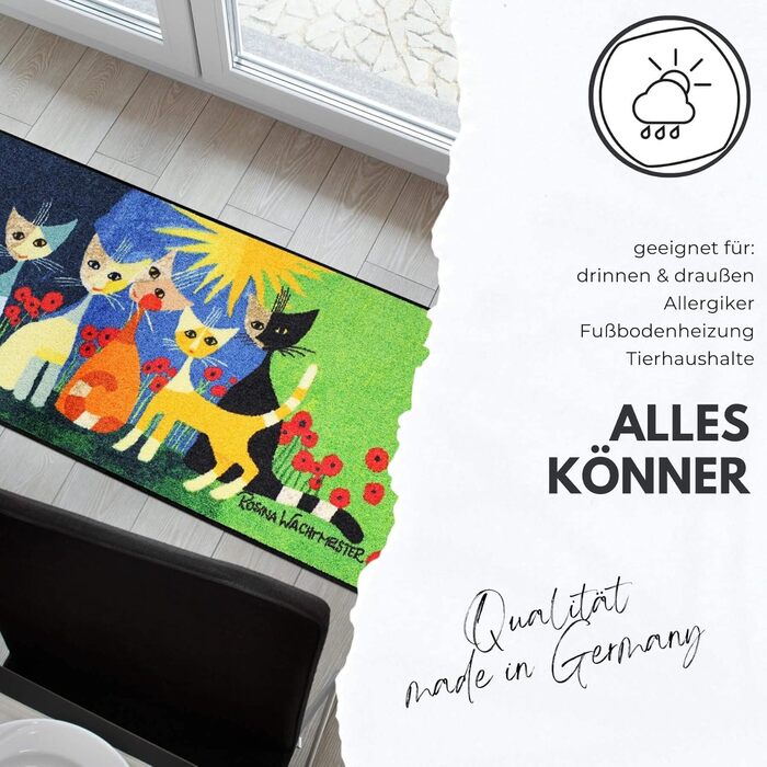 Килимок Salonloewe Rosina Wachtmeister Siamo in sei 50x75 см – яскравий придверний килим для входу з котами, брудозахисний, праний, кольоровий