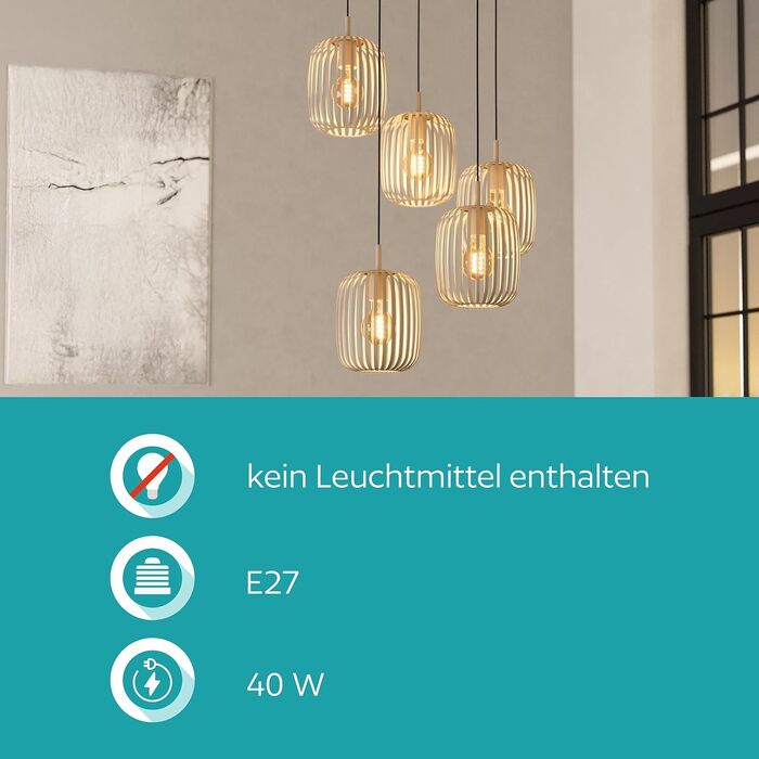 Торшер EGLO Romazzina на штативі: металева настільна лампа чорного кольору для спальні та вітальні, цоколь E27 (кластерна люстра 5-лампова пісочного кольору)