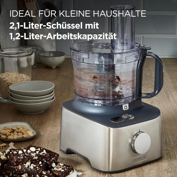 Кухонний комбайн Kenwood MultiPro Compact+ FDM316SS, 2,1 л, 800 Вт, з нержавіючої сталі, з вагами, 11 насадок, сріблястий