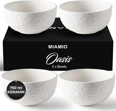 Набір керамічних мисок MIAMIO Oasis 4 шт по 750 мл для салату, мюслі, пасти, супу та закусок