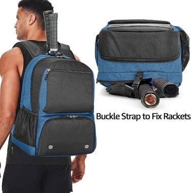 Рюкзак для тенісу DSLEAF з відділенням для взуття, сумка для 2 ракет, з м'якими лямками, вентильоване відділення для взуття, для жінок та чоловіків (блакитний)