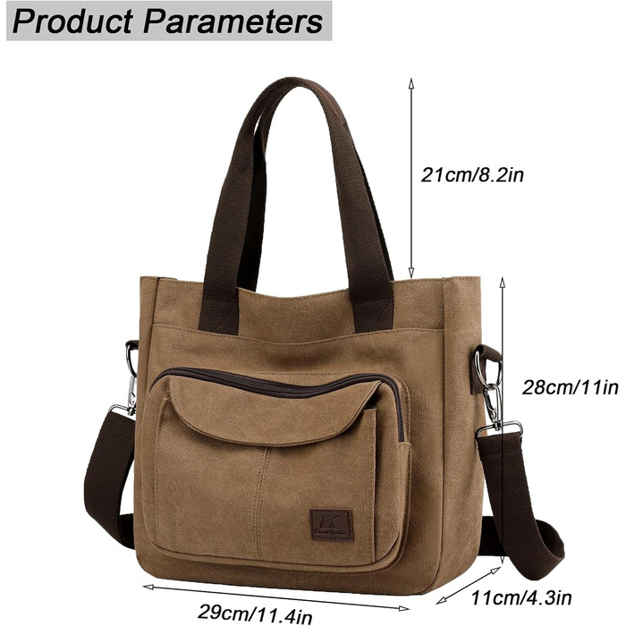 Сумка жіноча Canvas Hobo через плече, повсякденна крос-боді сумка-тоут для пляжу, багатофункціональна сумка з відділеннями, вінтажна сумка для роботи, подорожей, університету (Коричнева)