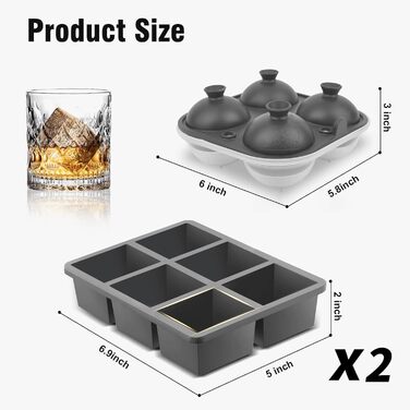 Samuelworld Ice Cube Tray (Gray, 4 sphere/12 cube)