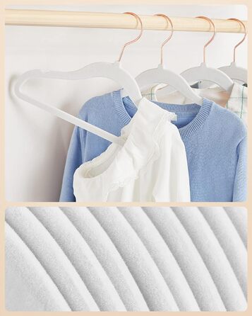 SONGMICS Набір вішалок для дитячого одягу, 50 шт., для дітей, неслизькі, обертаються на 360°, рожеве золото, для шафи, білий, CRF027W01