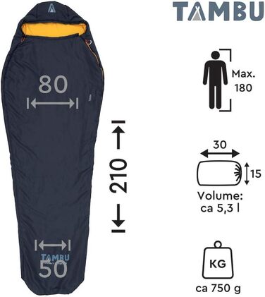 Спальний мішок Tambu Mumienschlafsack 80x210см - компактний - літо, осінь та зима. Теплий спальний мішок для кемпінгу, подорожей та фестивалів. PFC-free (Синьо-осінній)