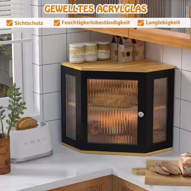 EXABANG Bread Box Corner Bamboo Corner Bread Box Bread Storage Box with 2 Tiers, Wooden Bread Container Bread Storage Food-Safe, Easy to Clean Bread Box 32x32x35cm