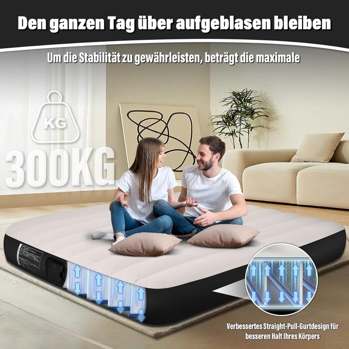 Надувне ліжко для двох осіб з автоматичним надуванням, 198x152x25 см, чорний колір. З вбудованим насосом, самонадувна повітряна матрац-ліжко