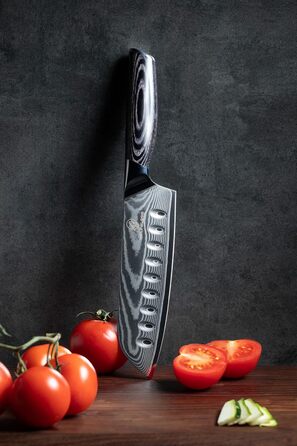 Професійний кухонний ніж Santoku Wolfblood PRO XL 31 см з 67-шарової дамаської сталі з дерев'яною ручкою, подарункова коробка та чохол