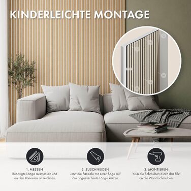 Акустична панель Momento з натурального дуба 240x50 см, білий фетр — декоративна 3D стінова панель-ламель для інтер'єру, Made in Germany