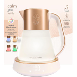 Russell Hobbs Glass Kettle [1.7L, Temperature Setting 40-100°] Calm (LED Lighting, Soothing Sounds, Quiet-Boil Technology, Keep-Warm Function, Digital Display, Touch Control, 2400W) 27450-70