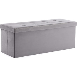Складана оксамитова банкетка HNNHOME 110×40×40 см, сіра, пуф-оттоманка з кришкою для зберігання іграшок, для вітальні й спальні, екстравелика