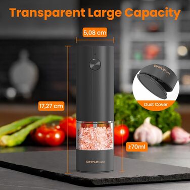 Електричні мельниці для спецій SIMPLETASTE 2 шт. з регульованим керамічним жорном, ABS, працюють від батарейок