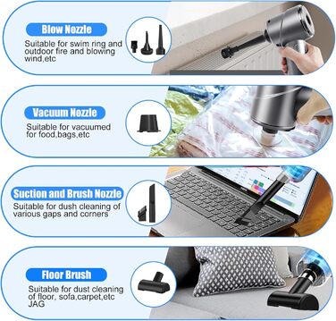 Акумуляторний портативний міні-пилосос 4-в-1 12000PA для авто, дому та кухні, сріблястий, з HEPA-фільтром