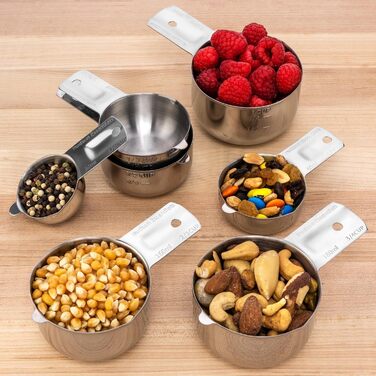 304 Stainless Steel Measuring Cup Set, 7-Piece, Stackable, with 1/8 Cup, 2 Tablespoons (Diverter Nozzle Model)