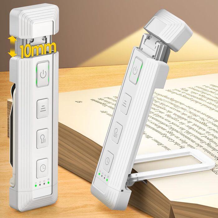 Glocusent LED лампа для читання з кріпленням для книг, висувна лампа для книг, нічник з 5 рівнями яскравості та 3 кольорами, USB-зарядка з таймером для дітей – ідеально для шанувальників Бібі та Тіни, білий колір