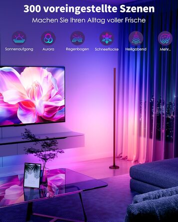 LED-стійка лампа WISIMMALL для вітальні з RGBIC, диммуванням та керуванням через додаток, 170 см, 16 мільйонів кольорів, 300 режимів, музичний синхронізація, для дому