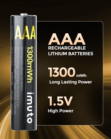 Акумулятори AAA Imuto 8 шт. з зарядним пристроєм, 1300 мАг, Li-ion, 1.5V