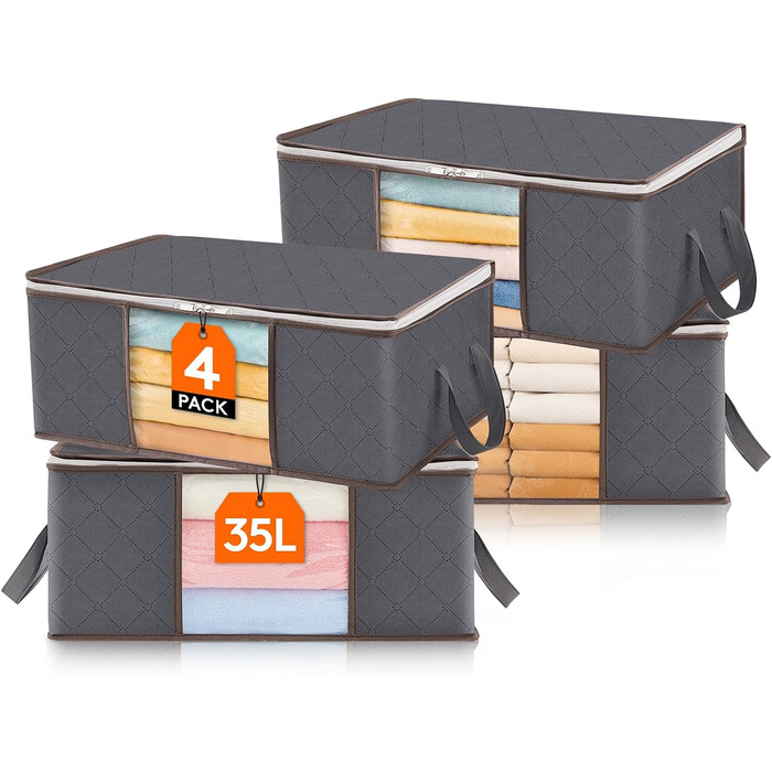 Органайзери для зберігання Lifewit 4 шт. по 35л, під ліжко, для одягу, ковдр, постільної білизни, сірий колір