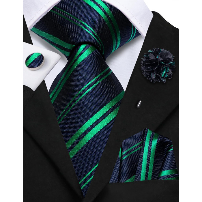 Набір краваток, нагрудних хустинок та запонок Hi-Tie для чоловіків (морський колір, розмір A)