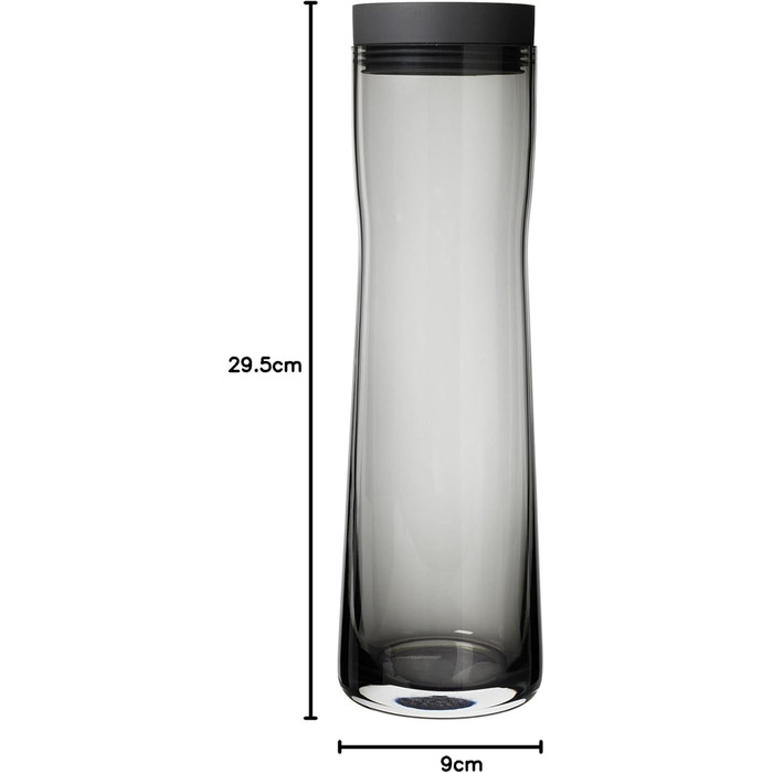 blomus -SPLASH- Water carafe made of smoked glass, smoky/dark grey, 1-liter capacity, silicone/stainless steel lid, easy handling (W / D / H: 29.5 x 9 x 9 cm, 63807)