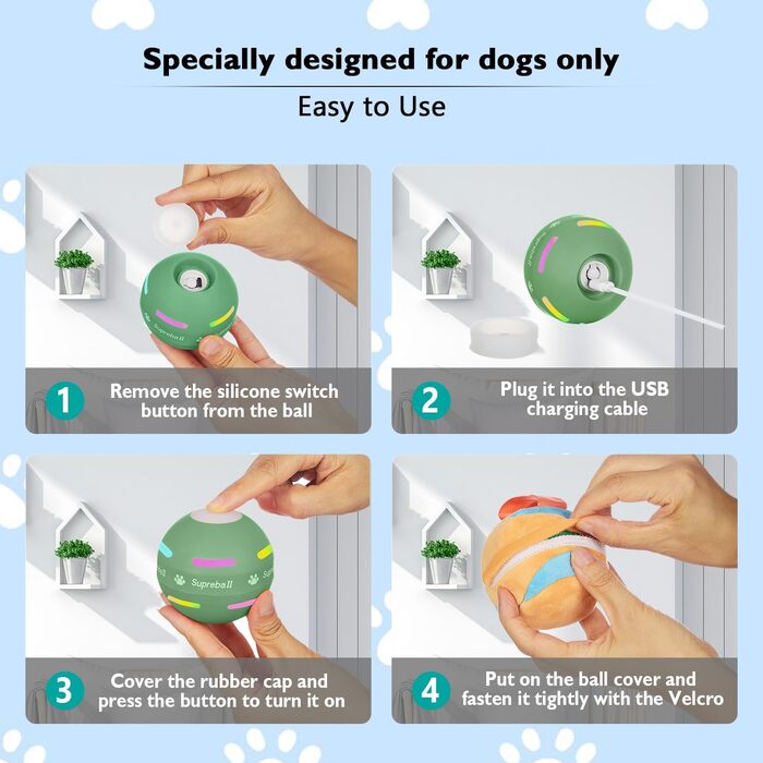 Interactive Dog Ball Toy, Durable Automatic Rolling Ball for Puppies/Small/Medium Dogs, USB Rechargeable (Green)