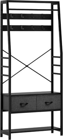 YITAHOME Entryway Storage Bench with Shoe Cabinet, Freestanding Entryway Bench with Bank and 2 Folding Drawers, Industrial Coat Rack with 8 Hooks for Entryway, Living Room, Bedroom, Metal Frame, Rustic Brown (Black)