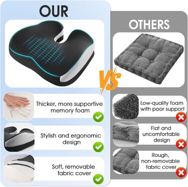 Ортопедична подушка для сидіння з піни Memory Foam: для офісного крісла, авто, інвалідного візка. Чорний дихаючий чохол
