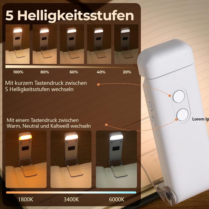 LED Кліпса-лампа для читання Nixtrve: 3 режими, 5 рівнів яскравості, USB-C, таймер, захист очей