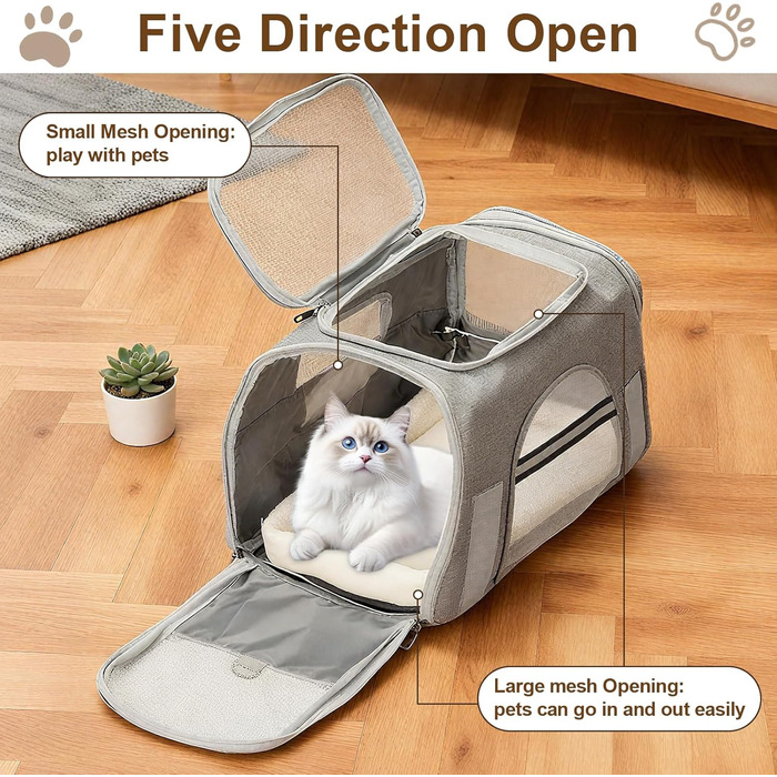 Транспортний бокс для котів Romon - переноска для тварин, переноска для кота, сумка для кошенят та собак до 6 кг (сірий, 44x28x25 см)